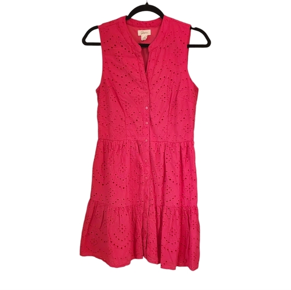 Japna Dresses & Skirts - Japna Pink Eyelet Lace Cotton Sleeveless Midi Dress, Size Medium